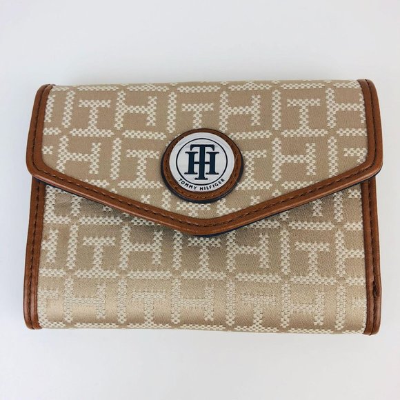 Tommy Hilfiger Handbags - Tommy Hilfiger Wallet Tan Logo Print Tri-Fold